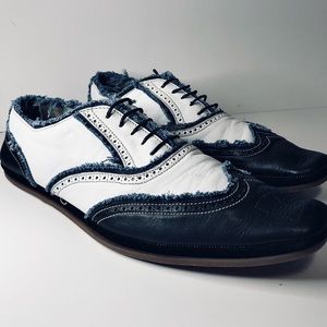 Dolce & Gabbana Men’s Raw Edge Denim and Leather Derby brogues